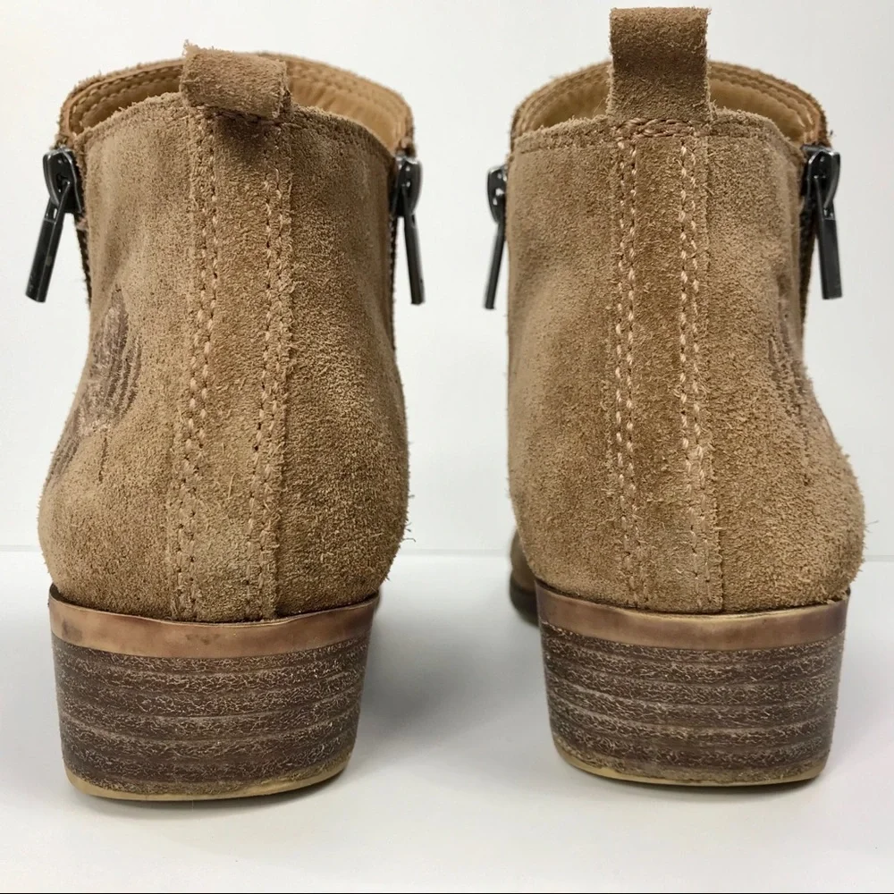 Lucky Brand Rose Embroidered Suede Tan Ankle‎ Boot